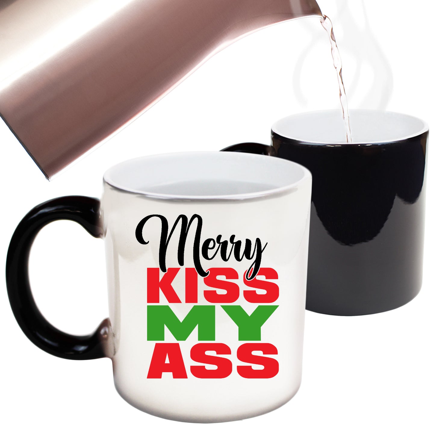 Christmas Xmas Merry Kiss My Ass - Funny Colour Changing Mug