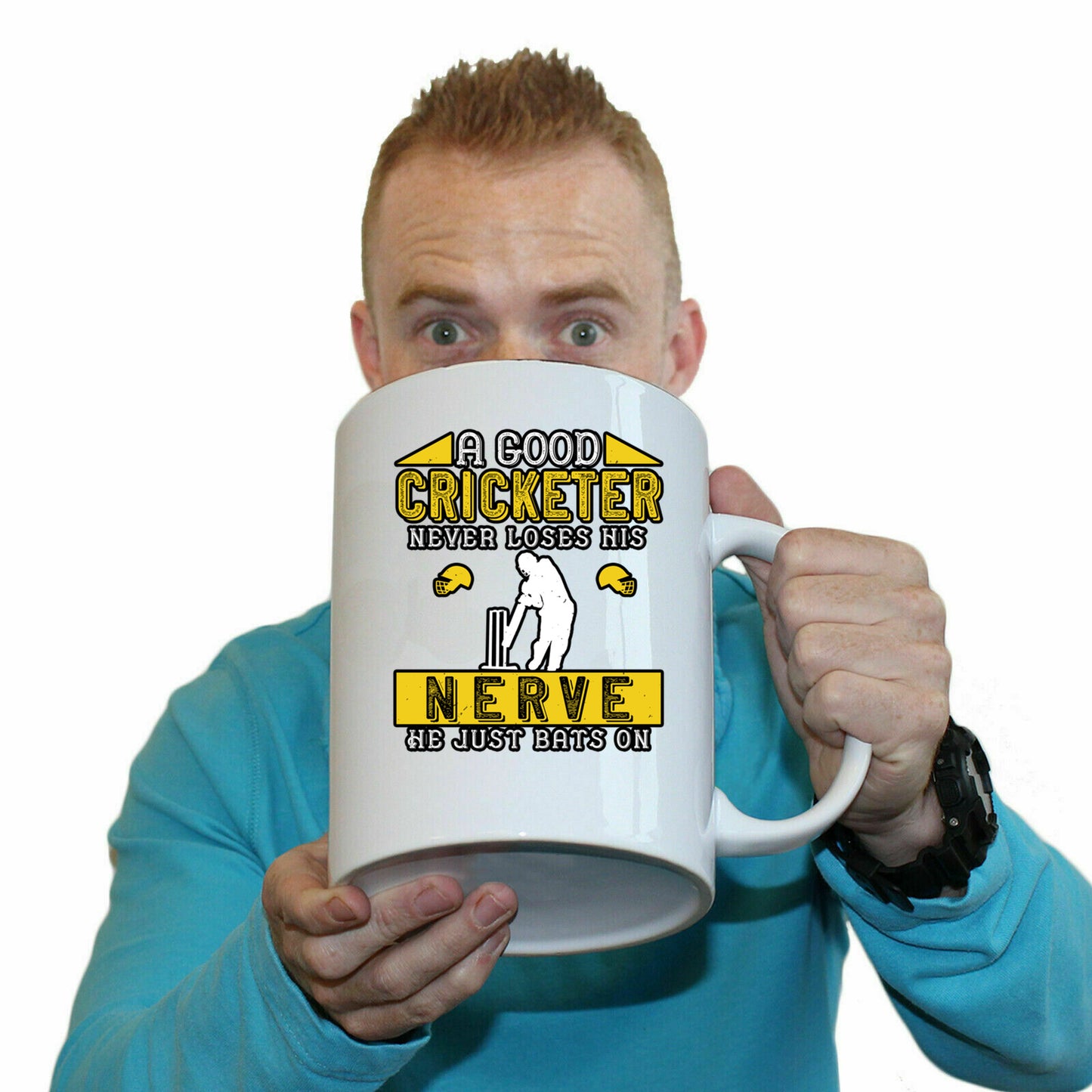 A Good Cricketer Never Loses His Nerve He Just Bats On - Funny Giant 2 Litre Mug