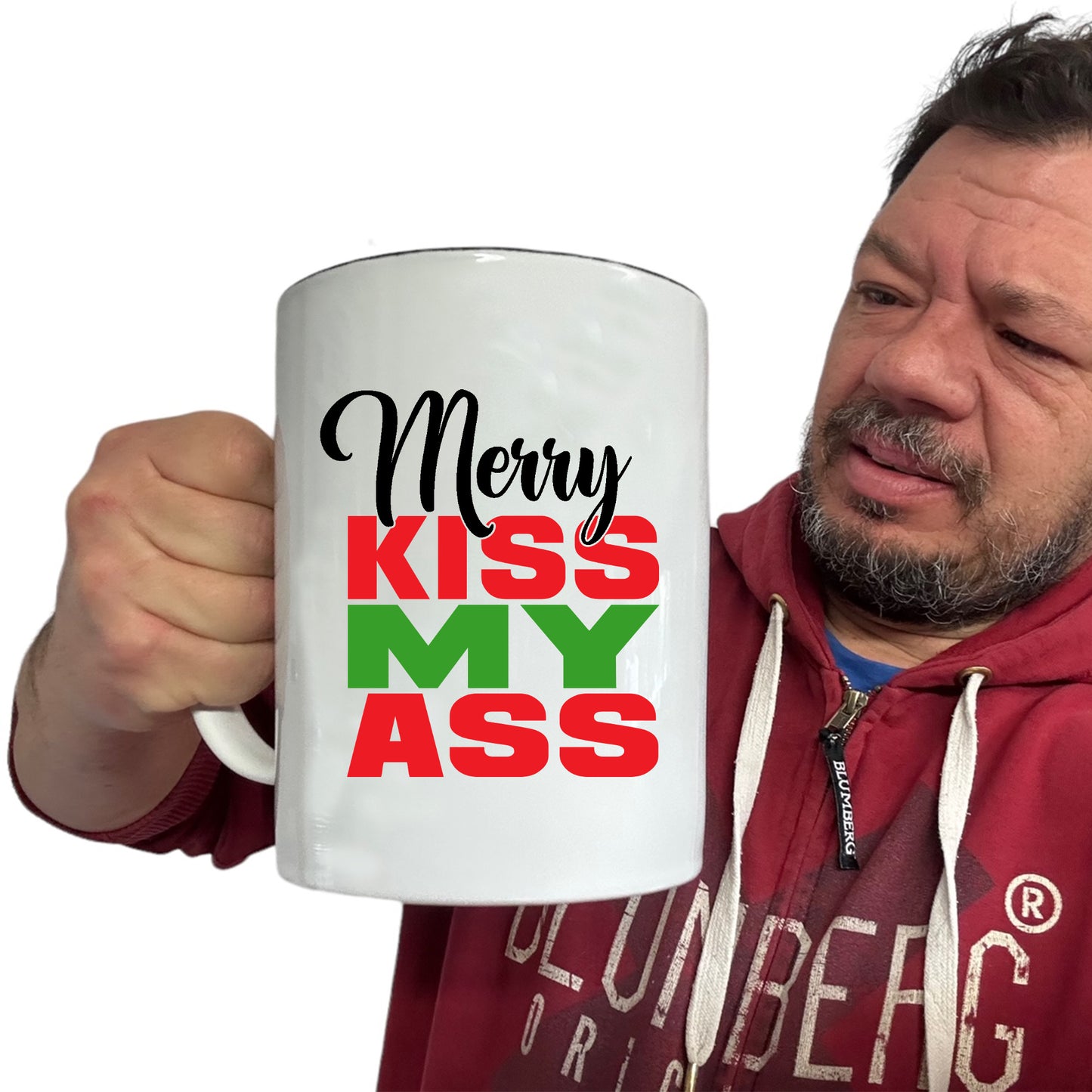 Christmas Xmas Merry Kiss My Ass - Funny Giant 2 Litre Mug