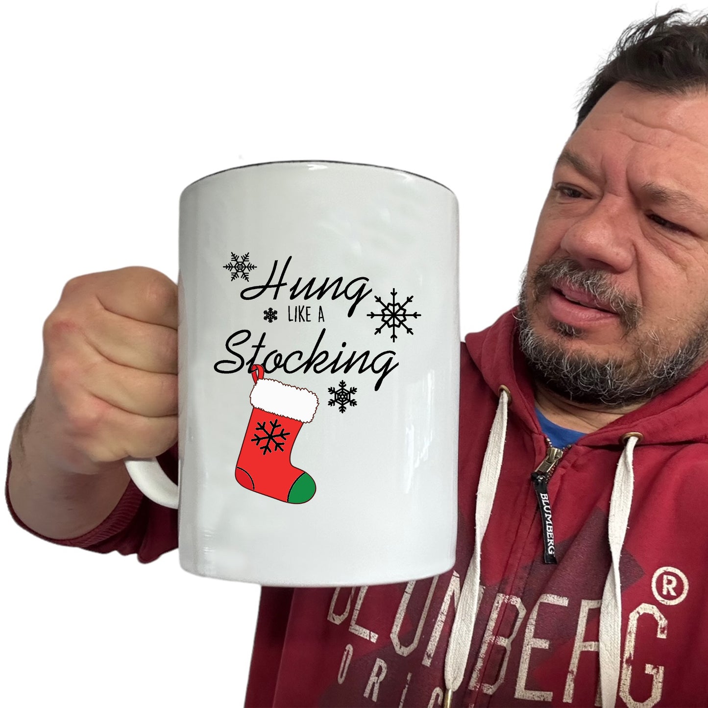 Christmas Xmas Hung Like A Stocking - Funny Giant 2 Litre Mug