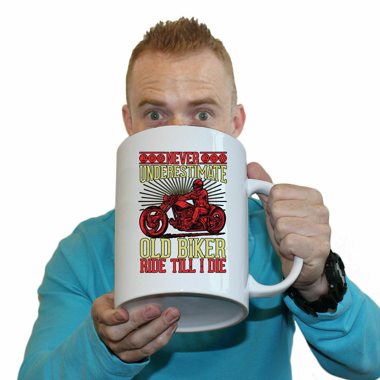 Never Underestimate Old Miker Motorbike Motorcycle - Funny Giant 2 Litre Mug