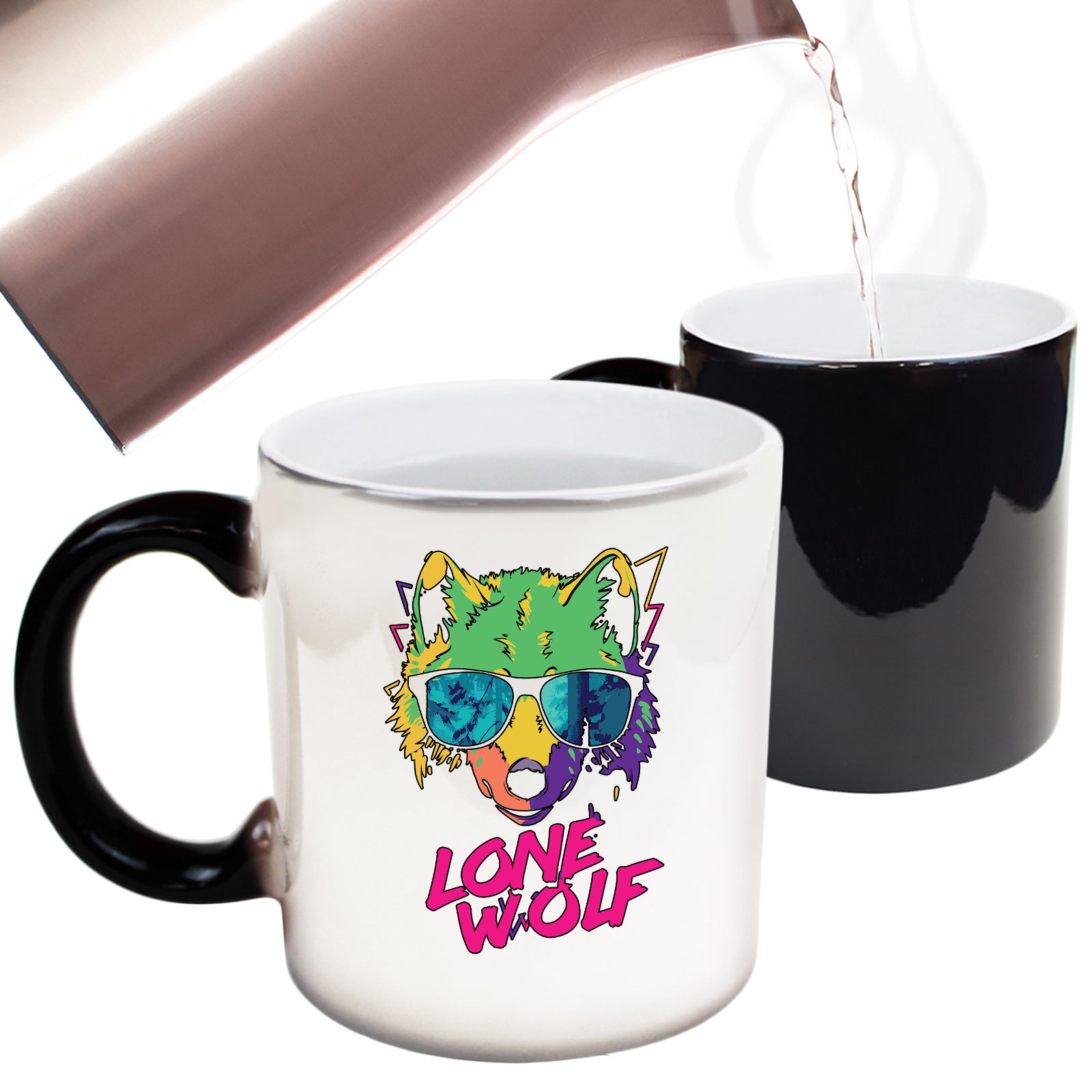 Lone Wolf Retro Animal - Funny Colour Changing Mug