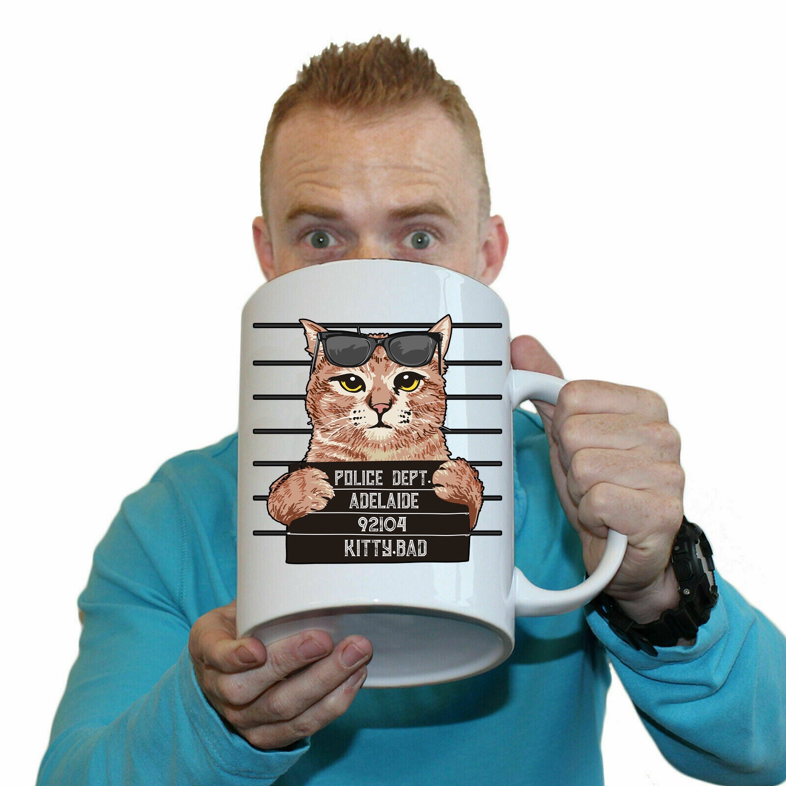 Arrested Kitty Bad Adealide Cat Kitten Pussy Cats - Funny Giant 2 Litre Mug